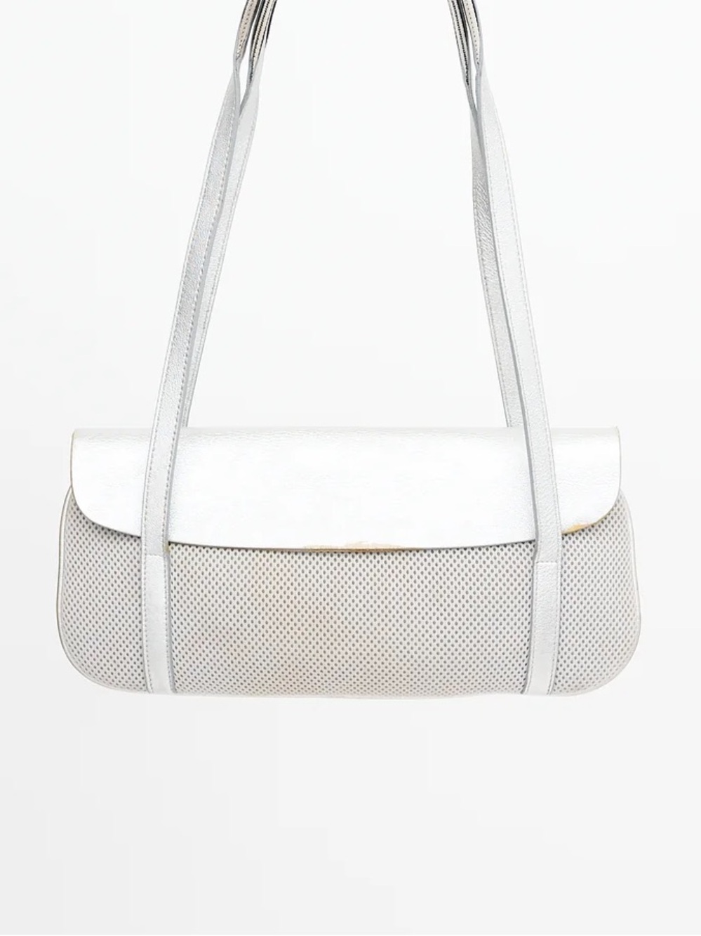 Miu Miu 1997 Mesh Vitello Vintage Silver Leather Baguette Mini Shoulder Bag